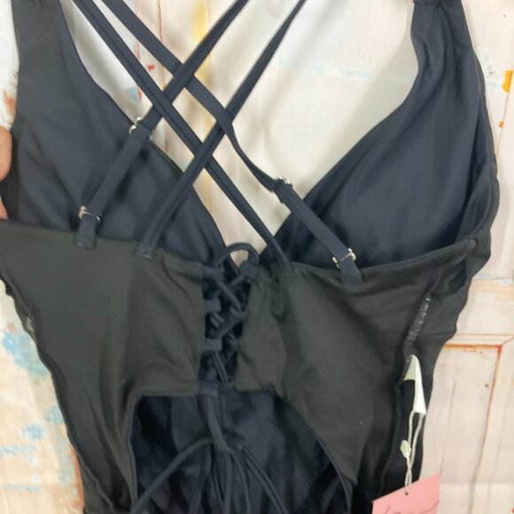 All Sure Women's size M Black Halter Ruched waist One piece swimsuit NWT - Picture 14 of 16